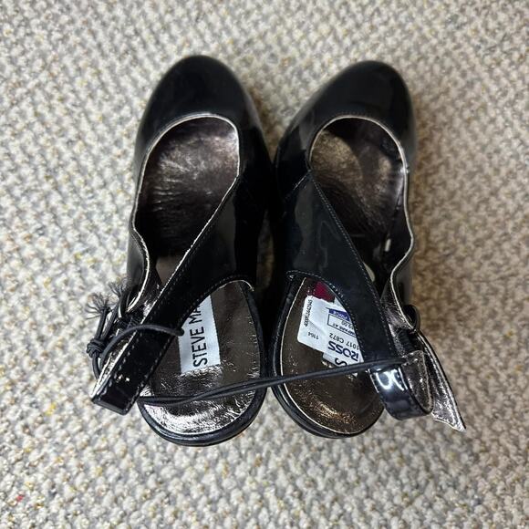 NWT 2000s vintage y2k Steve Madden black shiny chunky wedge ankle boot heels - Picture 6 of 6